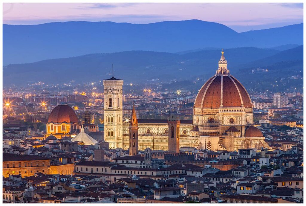 A collection of sunset photos overlooking the Piazzale Michelangelo in Florence, Italy that inspired Renaissance painters and beyond.